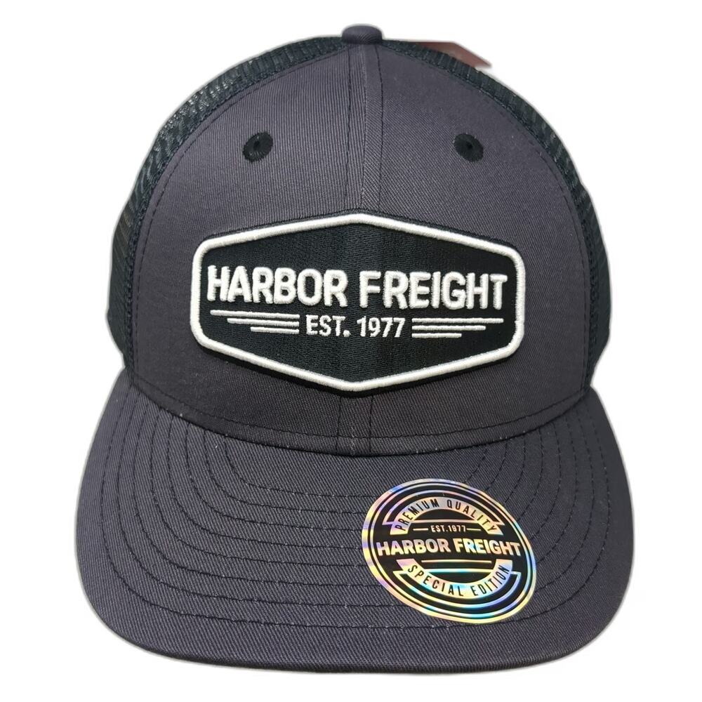 Harbor Freight Gray Trucker Hat One Size Mesh Back Logo Patch Adjustable Hat